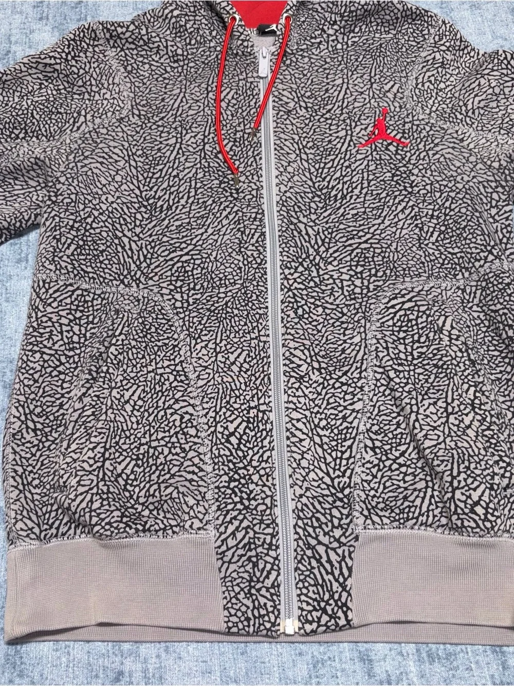 Jordan Elephant Print Y2k Full Zip Hoodie Grey Black Red Jumpman Mens Small